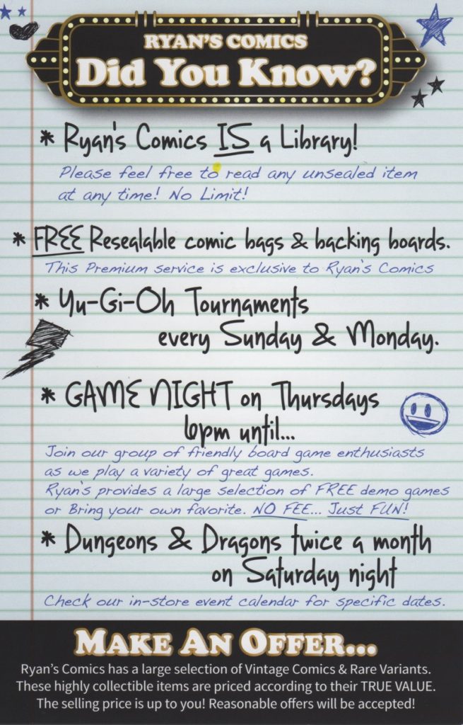Ryans Comics Usual Events