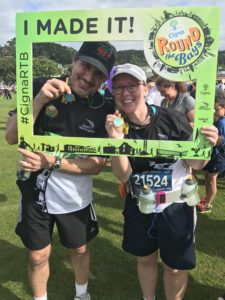 John and I at the Finish Line - Round the Bays races, Wellington, New Zealand, 19 February 2017