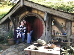 Kitty and John at Hobbiton, New Zealand